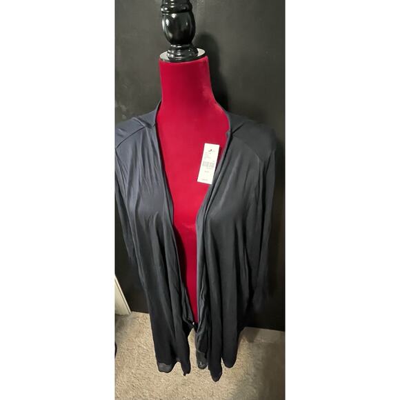 Lane Bryant NWT Navy Size 26/28 Open Front Cardigan Duster Sheer Trim - Picture 4 of 7